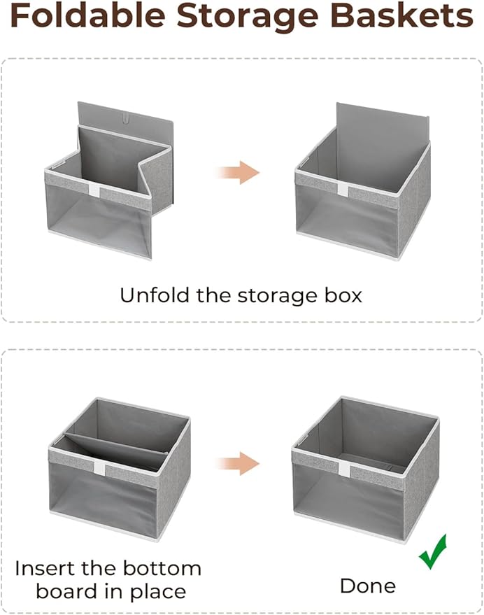 StorageWorks Closet Storage Bins, Large Storage Baskets with Clear Window and Handles, Foldable Fabric Organizer for Clothes, Shelves, Gray, 3 Pack-DeskLoop Office