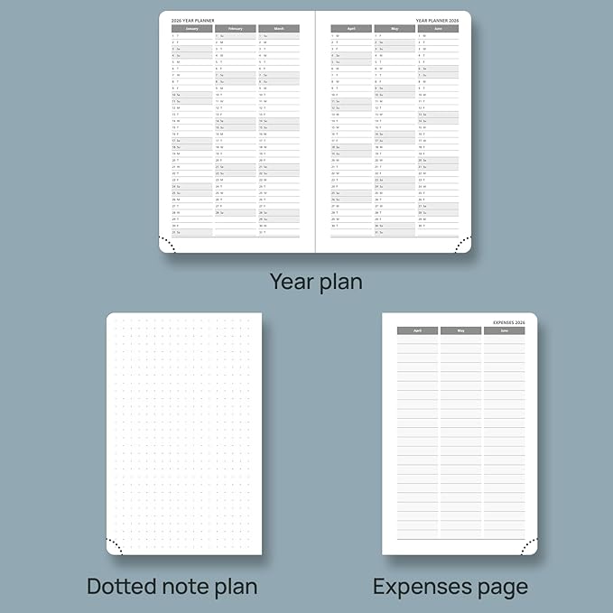 POPRUN 2026 Planner (Pocket Size 4''x 6.25'' Hardcover) - Small Calendar for Purse with Hourly Schedule & Vertical Weekly Layout, Monthly Calendars, 100 GSM - Haze Blue-DeskLoop Office