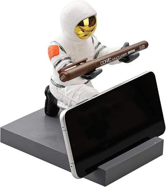 Astronaut Resin Pen Holder, Mobile Phone Stand, Device Stand, Desk Organizer Decorative Pen Holder (White&Golden)-DeskLoop Office