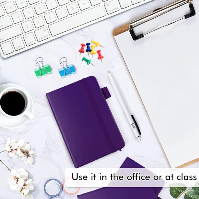 feela 15 Pack Pocket Small Notebooks Bulk, Mini Cute Notepads Hardcover College Ruled Lined Journals with Pen Holder for School Business Memos, with 15 Black Pens, 3.5”x 5.5”, A6, Purple-DeskLoop Office