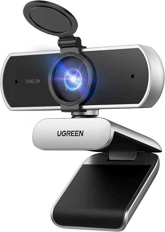 UGREEN 2K Webcam for PC Ultra HD 1080P Computer Webcam with Microphone, PC Camera with Privacy Cover, USB Web Camera for Streaming, Conference, Video Calling, Zoom, Skype, Teams, FaceTime, Silver Grey-DeskLoop Office