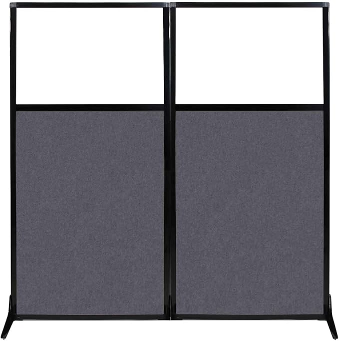 Versare Office Workstation Screen | Portable Wall Divider | Modern Cubicle | Freestanding Privacy Screen | Flexible Work Space | 2 Panels | 66" Wide x 70" Tall Dark Gray SoundSorb Panels with Window-DeskLoop Office