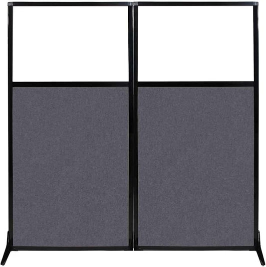 Versare Office Workstation Screen | Portable Wall Divider | Modern Cubicle | Freestanding Privacy Screen | Flexible Work Space | 2 Panels | 66" Wide x 70" Tall Dark Gray SoundSorb Panels with Window-DeskLoop Office
