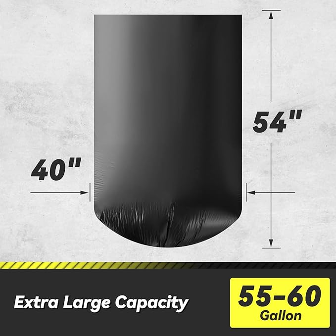 150 Count 55-60 Gallon Trash Bags, Sturdy & Tear-Resistant Commercial Can Liners 55 Gallon, Large Garbage Bags, Large Black Trash Bags for Commercial, Lawn and Leaf Bags-DeskLoop Office