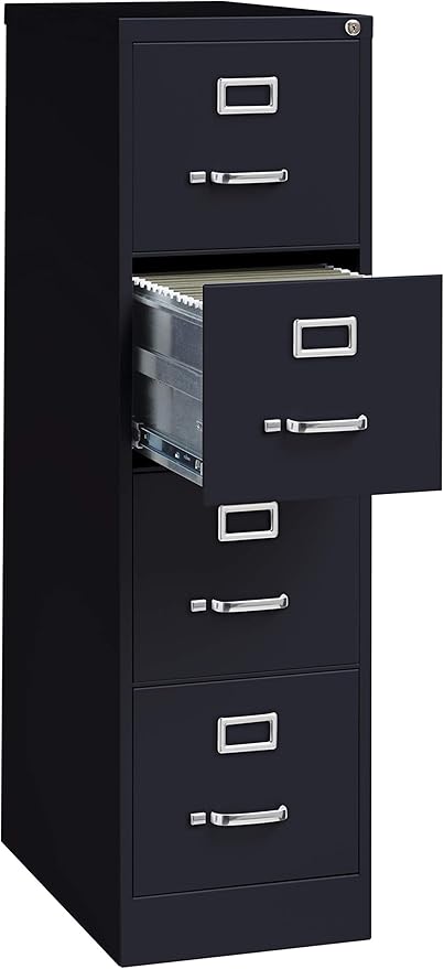 Commercial 4 Drawer Letter Width Vertical File Cabinet, 25" Deep - Black-DeskLoop Office