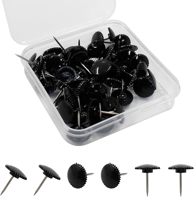 Piutouyar 50 Pcs Black Push Pins, Plastic Thumb Tacks for Wall Hanging, Flat Head and Steel Point Push Pins Wall Tacks Thumbtacks for Furniture Cork Board DIY Projects or Home Decor-DeskLoop Office