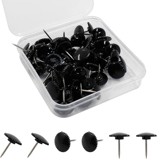 Piutouyar 50 Pcs Black Push Pins, Plastic Thumb Tacks for Wall Hanging, Flat Head and Steel Point Push Pins Wall Tacks Thumbtacks for Furniture Cork Board DIY Projects or Home Decor-DeskLoop Office