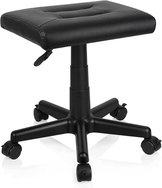 Footrest Stool Under Desk Adjustable Height Footrest Ottoman Ergonomic Foot Stool with Wheels 360° Rolling for Home Office (Black-1)-DeskLoop Office