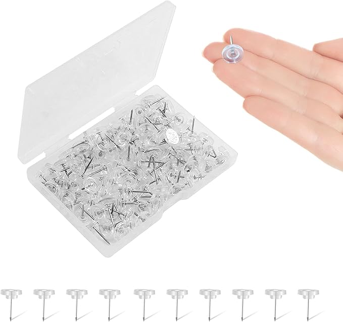 Clear Push Pins,Flat Thumb Tacks for Wall Hangings,60 Count Clear ThumbTacks for Cork Board,Transparent Plastic Head with Steel Point Easy to Inset Map/Photo/Posters/Postcards Office Home Decorative-DeskLoop Office