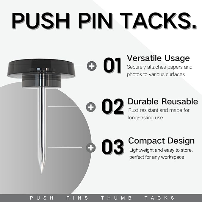 150 PCS Flat Black Push Pins for Wall Clear Thumb Tacks for Walls Flat thumbtacks Push pin for Bulletin Board Shadow Box Display Thumbtack for Cork Board-DeskLoop Office