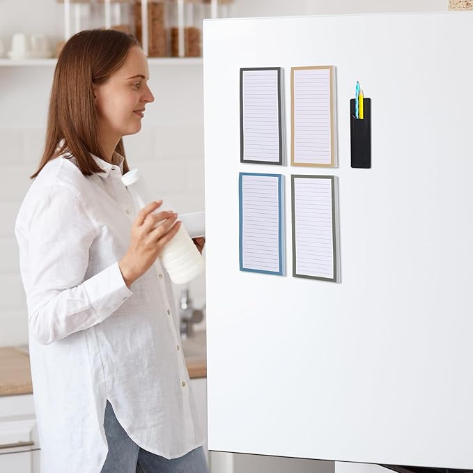 4 Pack Magnetic Note Pad for Fridge with Pen Holder, Totally 200 Sheets Magnetic To Do List, Grocery List, Shopping List, Memo Pads for Refrigerator(Dark Color)-DeskLoop Office