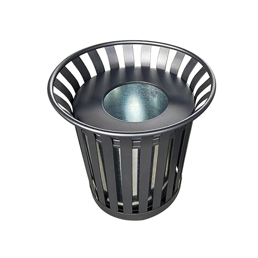Outdoor Metal Slatted Trash Receptacle,Waste Receptacle,Commercial Trash Cans,Zone Round Garbage Bin,Square Hotel Street Patio Indoor Metal Stan (Large - Black)