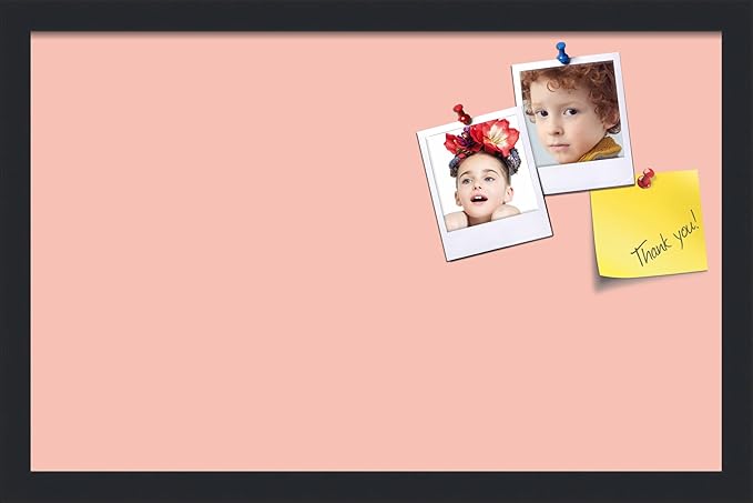 PinPix 22x14 Inch Cork Bulletin Board. This Decorative Framed Pin Board Comes with Pink Pastel Design and a Satin Black Frame. Ideal for Home Office Decor or Message Board (PinPix-1813)-DeskLoop Office