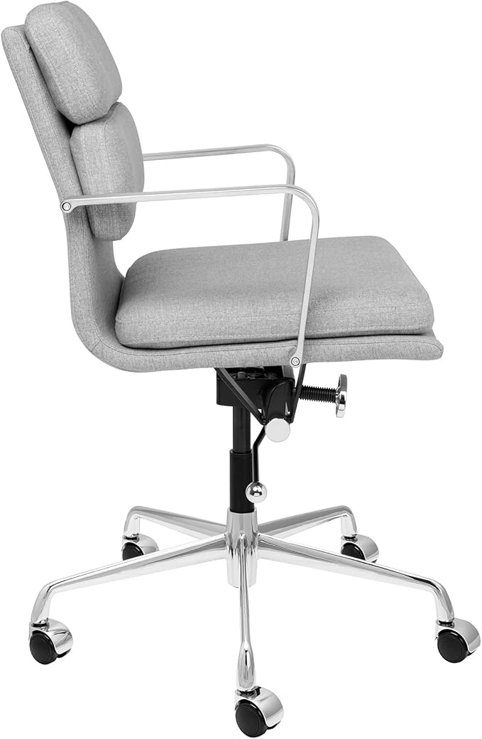 Laura Davidson Furniture SOHO II Padded Management Office Chair - Mid Back Desk Chair with Arm Rest, Swivel & Cushion Availability, Made of Poly-Cotton Fabric, Grey Fabric, Computer Chair-DeskLoop Office