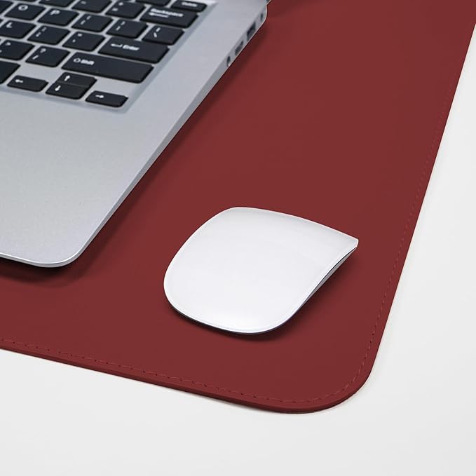 Desk Mat 47" x 23.7" Leather Desk Pad Protector with Natural Cork & PU Leather, Non-Slip Office Desk Mat, Double-Sided Large Mouse Pad, Waterproof Desk Pad for Office&Home (Red)
