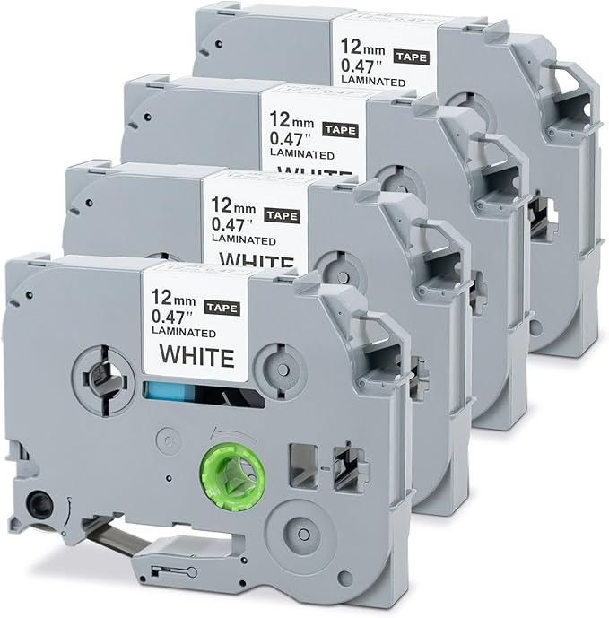 12mm 0.47 Laminated White Tape P Touch Compatible with Brother TZ-231 Tze231 TZ231 for P Touch D220, PTD210 PTH110, Tze TZ Tape 1/2Inch (4 Packs)-DeskLoop Office