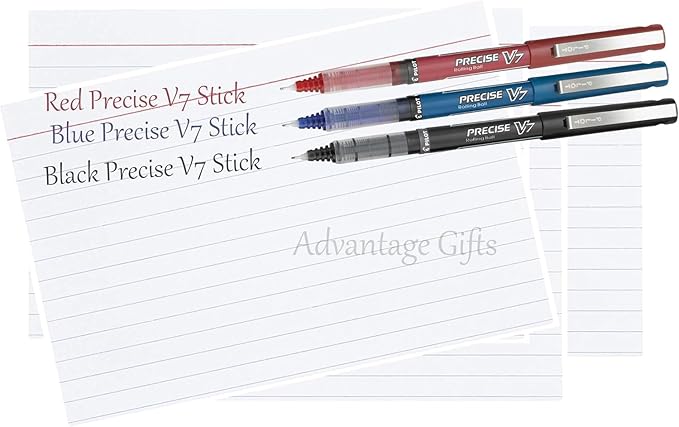 Precise V7 Stick Rolling Ball Pens, Fine Point (.7mm), Assorted Colors Black/Blue Ink, 5-pk; Bundle with Plastic Reusable Pouch