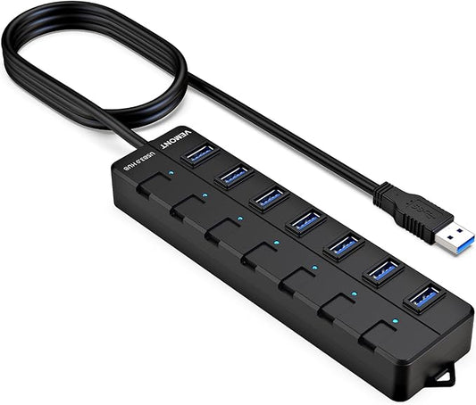 USB hub,7 Port USB 3.0 Hub,VEMONT USB Splitter with Individual On/Off Switches and Lights, 4ft/1.2m USB HUB Long Cable, USB Extension for Laptop and PC Computer-DeskLoop Office