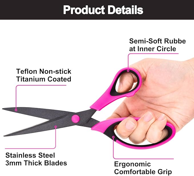 Craft Scissors Set, Sharp Scissors All Purpose Heavy Duty, Teflon Non-stick Titanium Coated, Ergonomic Grip, Ideal for Sewing Fabric DIY&Arts Scrapbook School Office Supplies, 9.3''/8.5''/5.6"-DeskLoop Office
