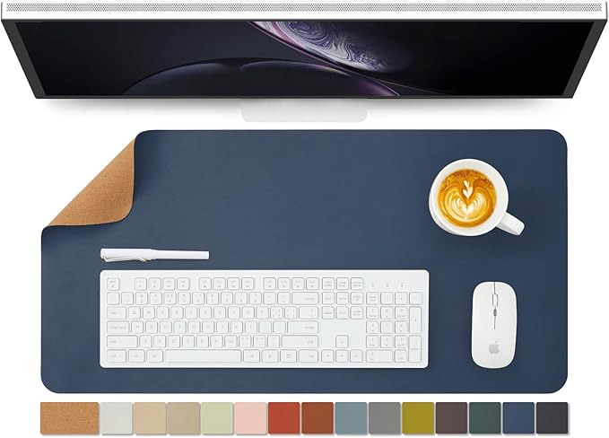 Cork Desk Mat - Dual-Sided Desk Pad for Office and Home - Desk Organization and Accessories - Ideal for Large Mouse Pad and Desk Mats on Top of Desks(Dark Blue,27.6"x 13.8")-DeskLoop Office