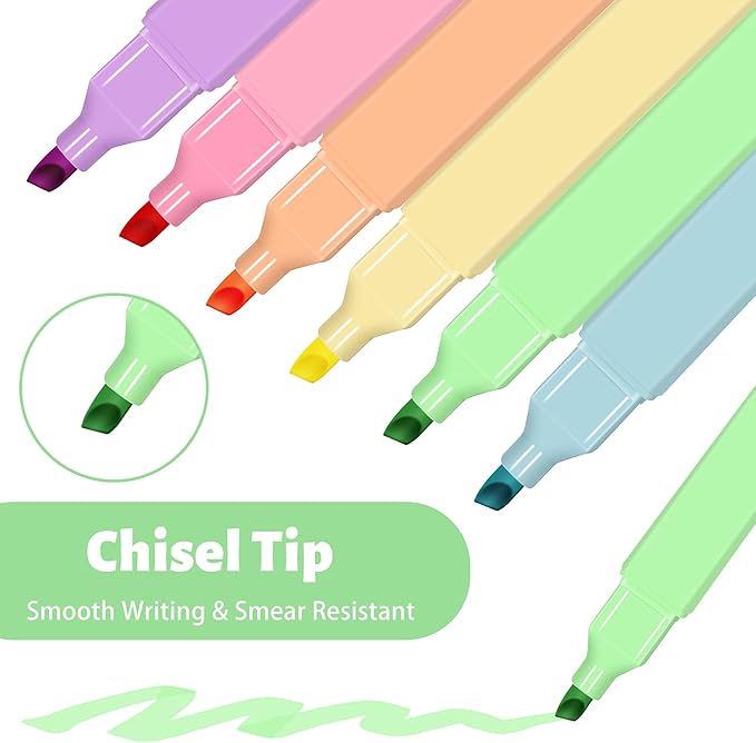 Aesthetic Highlighters,12pcs Chisel Tip Highlighter, Pastel Candy Colors, Cute Assorted Colors Highlighter, Bible Highlighters and Pens No Bleed for Bible Pages-DeskLoop Office