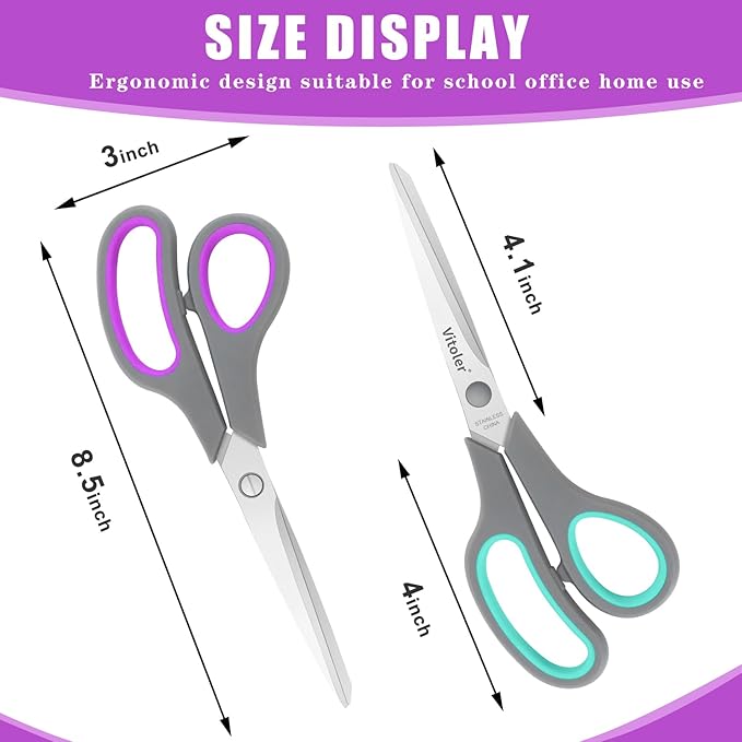 Vitoler Scissors All purpose, 8.5" Heavy Duty Scissors for School Office Supplies,Kitchen Shears for Food Fabric,Right/Left Handed School Scissor for Kids-DeskLoop Office
