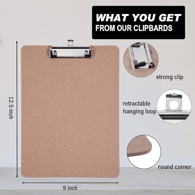 Clipboards Bulk, Woswel Hardboard Office Clipboards 48 Pack,9 X 12.5 Inch Recycled Wood Clip Boards,Low Profile Clip Boards for Home School & Office Supplies-DeskLoop Office