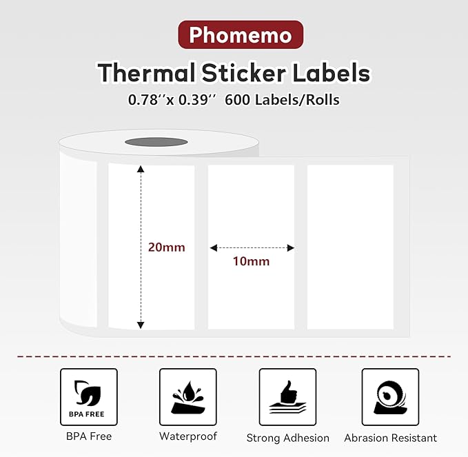 3 Rolls (1800Pcs) Thermal Labels, Phomemo 0.78'' x 0.39'' Stickers Compatible with Phomemo M220 M110 M108 M250 M260 M221 M120 M200 M150 Label Maker, Black on White-DeskLoop Office