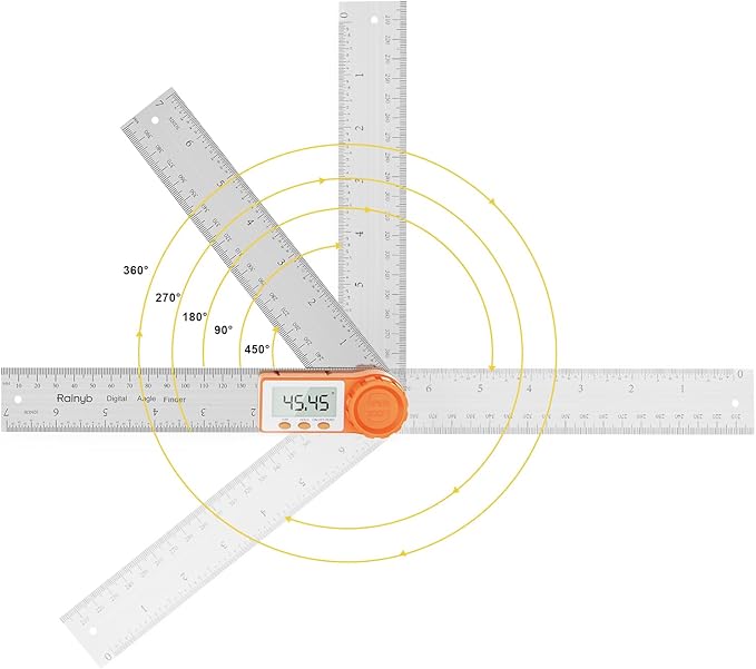 Rainyb Digital Angle Finder Tool 7inch/200 mm 0-360 Degree Stainless Steel Digital Protractor Ruler, Angle Measuring Tool for Carpenters, Woodworkers, Fabricators, Home DIY-DeskLoop Office