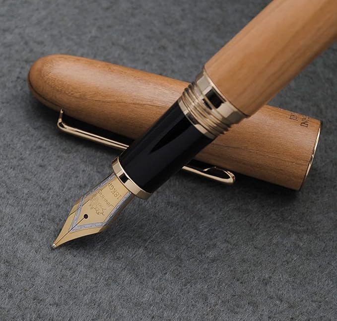JINHAO 9036 Natural Wood Fountain Pen Handmade Ink Pen (Medium Nib 0.7mm, Cherry Wood)-DeskLoop Office