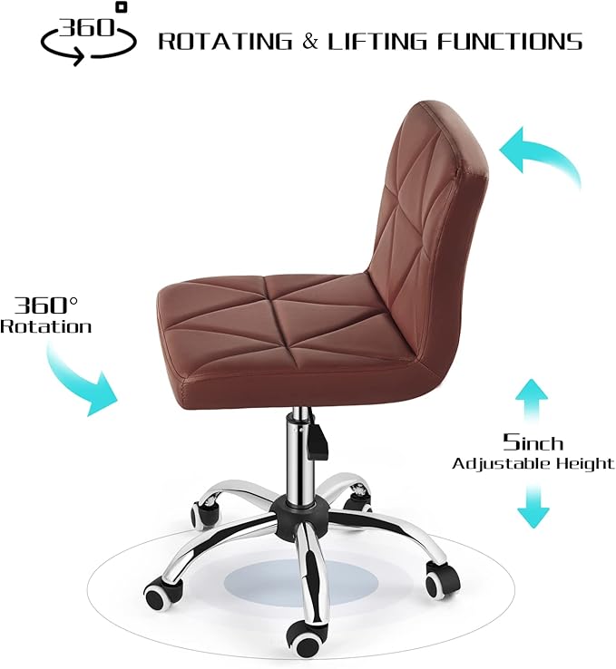 COSVALVE Armless Desk Chair, Mid Back 360 Swivel Office Chair, Height Adjustable Executive Conference Task Chair with Rolling Wheels and Diamond Pattern for Home Bedroom Computer Barber, Brown-DeskLoop Office