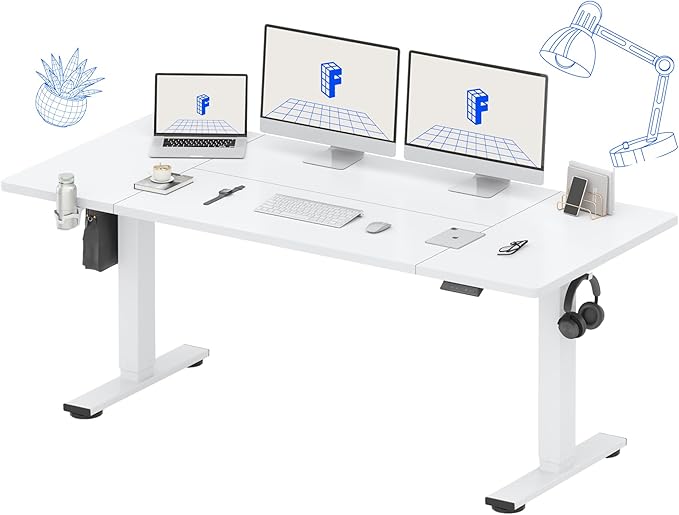 FLEXISPOT 71 x 32 Inch Large Standing Desk, Stand Up Desk with Splice Board, Rising Desks for Home Office, Office Desk with Cup Holder and Headphone Hook (White Frame + White Top, 2 Packages)-DeskLoop Office