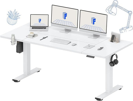 FLEXISPOT 71 x 32 Inch Large Standing Desk, Stand Up Desk with Splice Board, Rising Desks for Home Office, Office Desk with Cup Holder and Headphone Hook (White Frame + White Top, 2 Packages)-DeskLoop Office