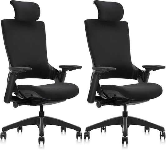 CLATINA Ergonomic High Swivel Executive Chair with Adjustable Height Head 3D Arm Rest Lumbar Support and Upholstered Back for Home Office Studio, Black Fabric, 2 Pack-DeskLoop Office