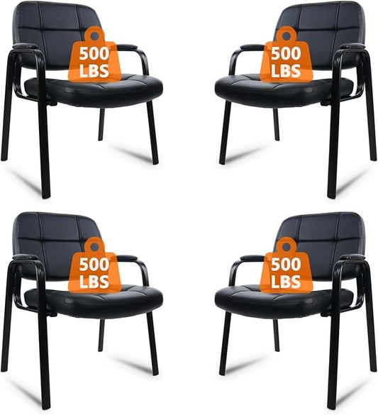 CLATINA Big & Tall 500 lbs Waiting Room Guest Chair, Leather Office Reception Chair No Wheels with Padded Arms for Elderly Home Desk Conference Room Lobby Side Salon Clinic, Black(4 Pack)-DeskLoop Office