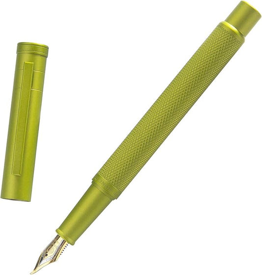 Asvine Mustard Yellow Forest Fountain Pen Bent Nib, Classic Design with Converter and Metal Pen Case, The Light of Hope Serise-DeskLoop Office