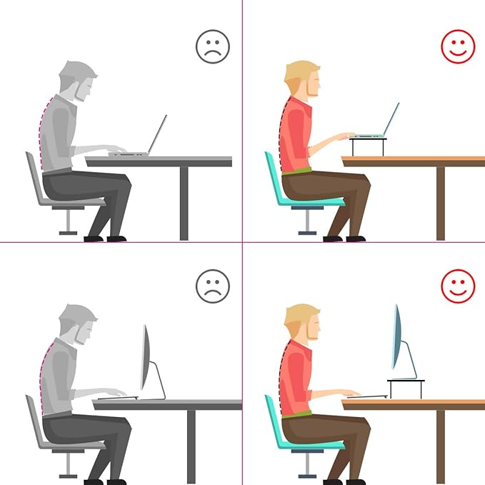 Bracwiser Monitor Stand Riser,3 Level Height Adjustable Desktop monitor stand for Computer, Laptop, Printer, Notebook with Vented Metal Platform 370X235MM 2 Packs,Black-DeskLoop Office