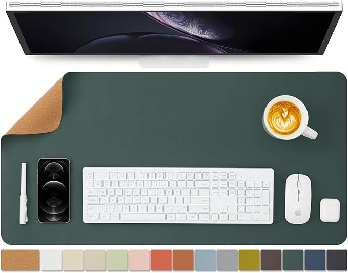Cork Desk Mat - Dual-Sided Desk Pad for Office and Home - Desk Organization and Accessories - Ideal for Large Mouse Pad and Desk Mats on Top of Desks(Dark Green,80cmx 40cm)-DeskLoop Office