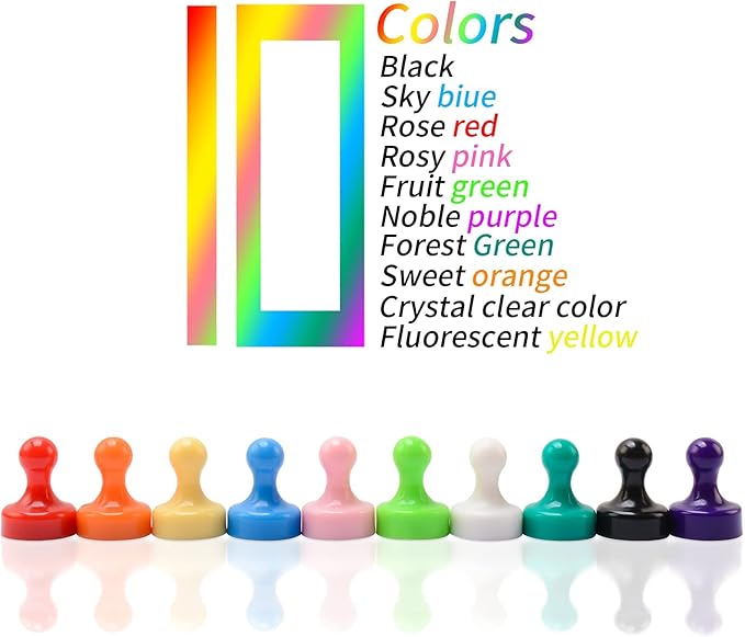 MIN CI Large Push Pin Strong Magnets for Whiteboard, 10 Colorful Decorative Neodymium Fridge Magnet, Small Cute Refrigerator Magnets, for Office Classroom Home Map Kitchen School Dry Erase Board-DeskLoop Office