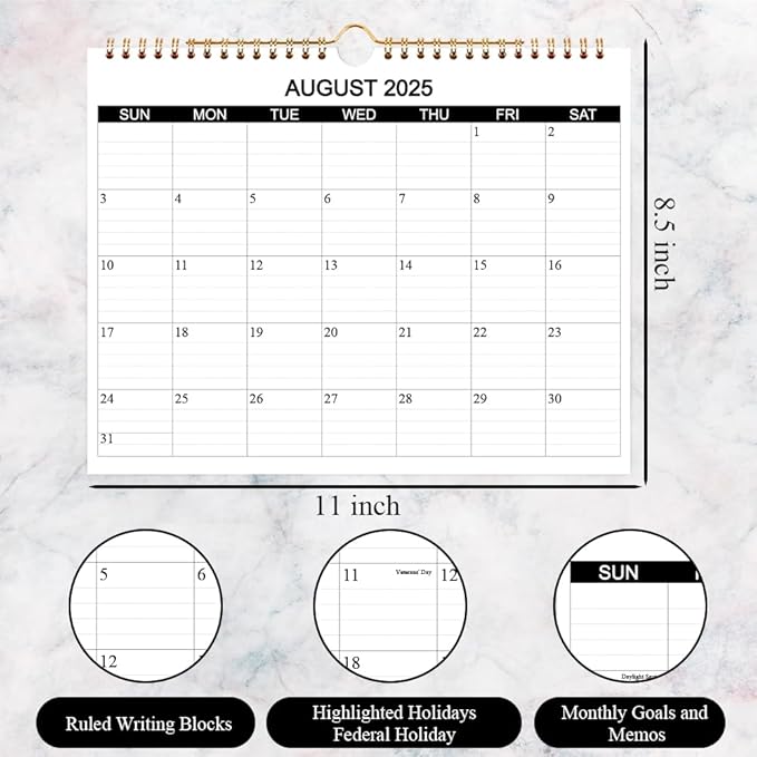 Calendar 2025-2026 - Wall Calendar 2025-26 Runs from August 2025 to December 2026, 17 Months Calendar with Thick Paper for Planning at Home or Office, 8.5 x 11 Inch, Black-DeskLoop Office