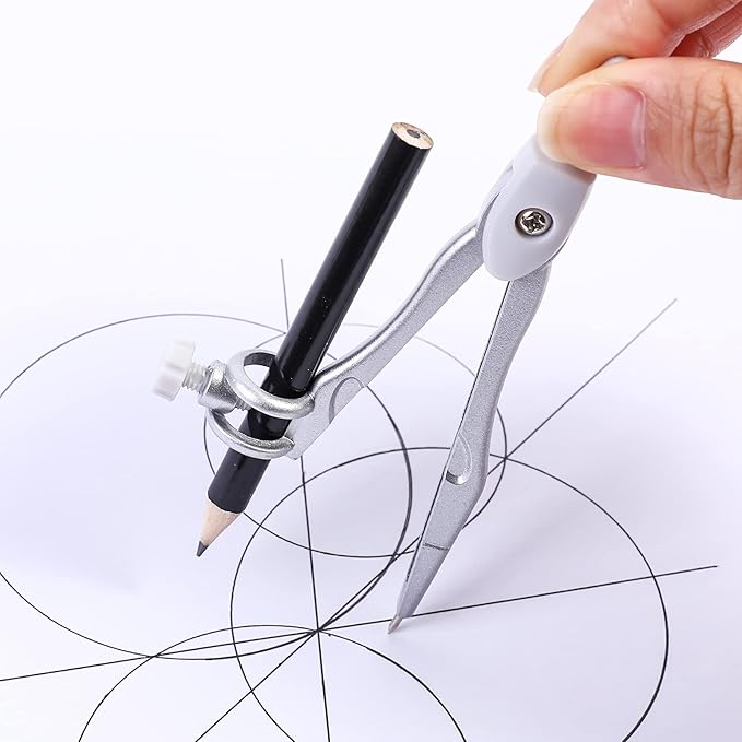 10 Pieces Math Geometry Kit Set Student Supplies with Shatterproof Storage Box,Includes Rulers,Protractor,Compass,Eraser,Pencil Sharpener,Lead Refills,Pencil,for School and Drawings(Grey)-DeskLoop Office