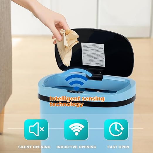 PayLessHere 13 Gallon Trash Can Kitchen Trash Can Automatic Garbage Can with Lid Touch Free High-Capacity Motion Sensor for Kitchen Bedroom Bathroom Office Wateproof Trash Bin (1, Blue)-DeskLoop Office