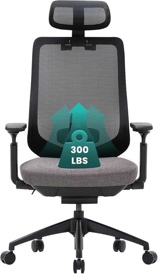 COLAMY Ergonomic Office Chair, High Back Office Executive Desk Chair, Mesh Office Chair Lumbar Support with Adjustable Headrest and 4D Arms, Slide Seat, Tilt Lock-Darkgrey-DeskLoop Office