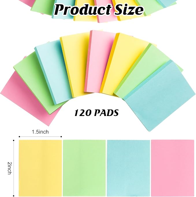 120 Pads Sticky Notes Bulk 1.5 x 2 Inch Mini Self Stick Note Small Assorted Bright Colors Paper Memo for Office School Notebook Supplies 50 Sheets/pad (Classic Color)-DeskLoop Office