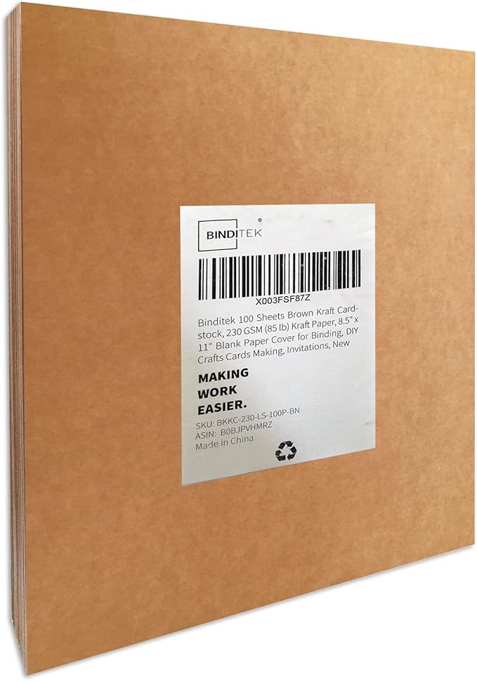 Binditek 100 Pack 12 Mil Paper Binding Covers, 230GSM (85lb), Brown Cardstock, 8.5 x 11", Kraft Paper, Un-Punched, Invitations, DIY-DeskLoop Office