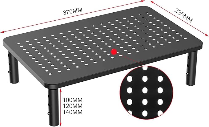 suptek Monitor Stand Riser for Computer,Laptop,Printer, Notebook and All Flat Screen Display with Vented Metal Platform,3 Height Adjustable Laptop Riser,2 Pack,Black(MST003-2)-DeskLoop Office