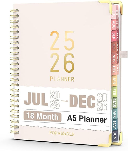 Jul 2025 - Dec 2026 Planner, Forvencer Academic Planner 2025-2026, 18 Month Daily Planner, 6" x 8", Weekly & Monthly Agenda Book, Hardcover Calendar Book, School Supplies for Student Teacher, Beige-DeskLoop Office