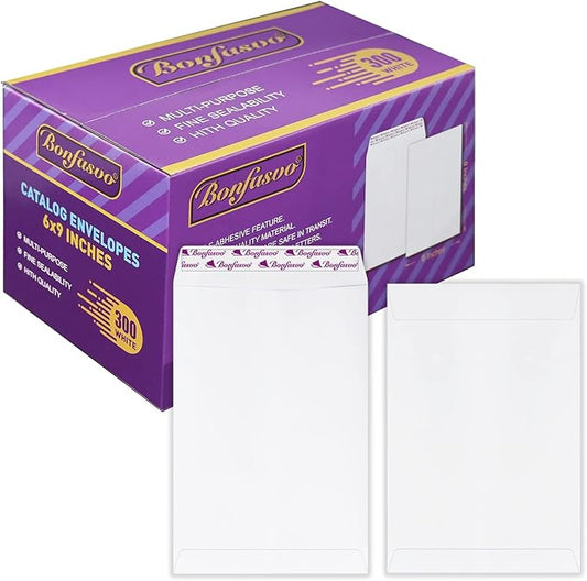 300 Pack 6x9 White Catalog Envelopes Peel & Seal Security Mailing Envelopes 120GSM Kraft Paper self Seal Envelopes for Invitations Papers Photos Documents Pictures Papers Files-DeskLoop Office