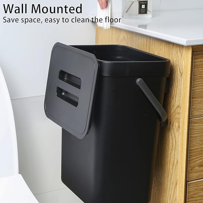 stonespace Under Sink Trash Can,Kitchen Compost Bin, Diaper Pail, 3.2 Gallon/12L Hanging Garbage Can for Baby Crib/Bathroom/Cupboard, Plastic Food Waste Bin,1 Pack Black-DeskLoop Office