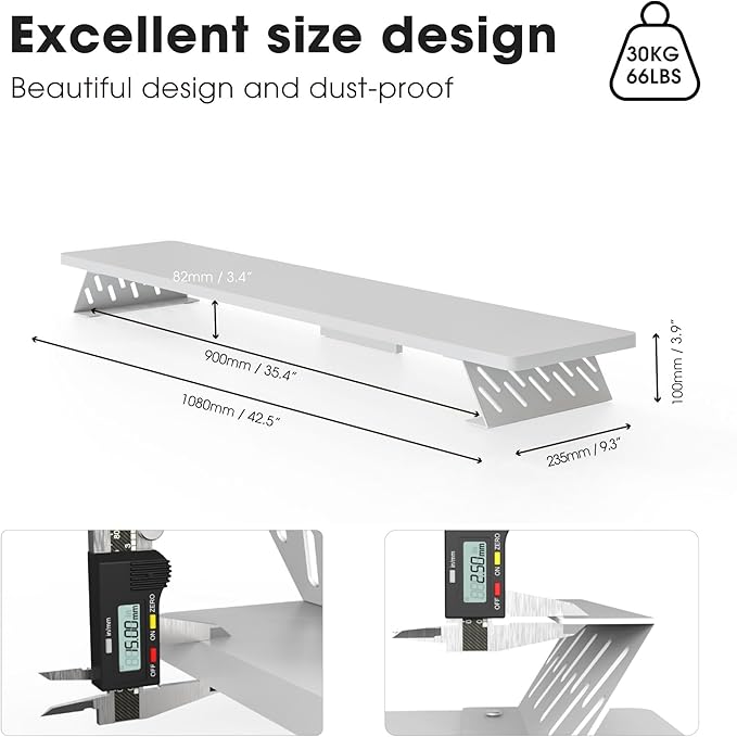 Fenge Dual Monitor Stand Riser, 42.5 Inch Desk Top Shelf for 2 Monitors, Computer Stands for Desk, Wood & Steel Desktop Riser for Laptop, PC, Printer-DeskLoop Office